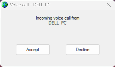 Incoming voice call window with Accept and Decline